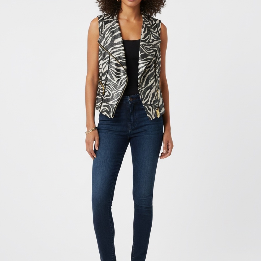 Chico's Foiled Linen Blend Zebra Print Vest Size 0